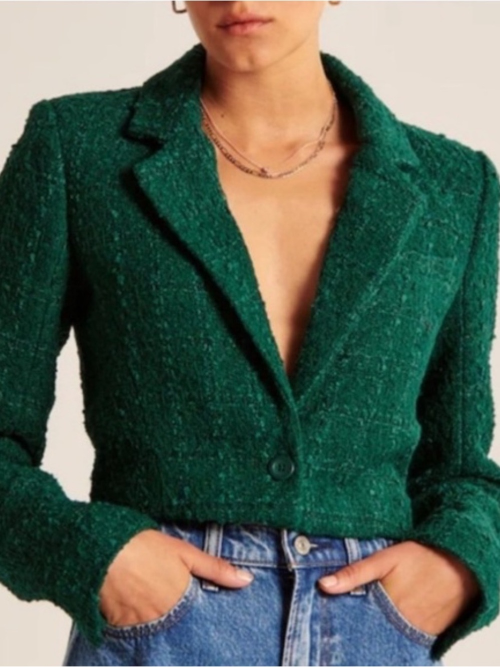 Abercrombie & Fitch Dark Green Bouclé Blazer